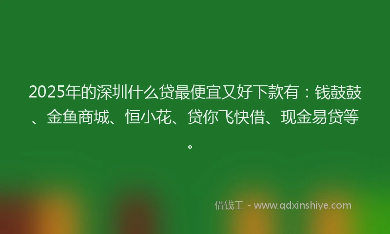 2025年的深圳什么贷最便宜又好下款有：钱鼓鼓、金鱼商城、恒小花、贷你飞快借、现金易贷等。
