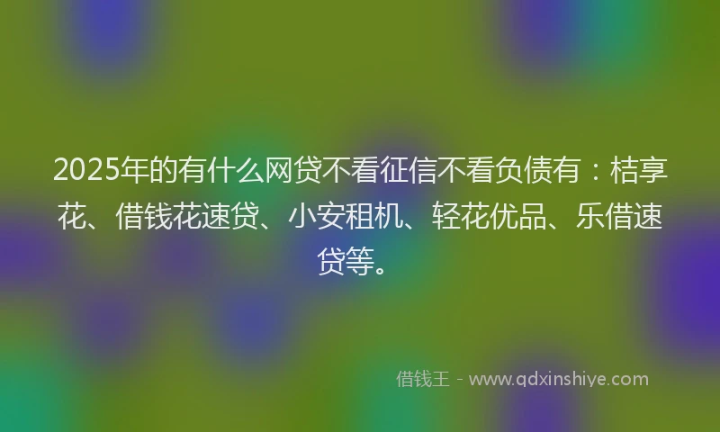 2025年的有什么网贷不看征信不看负债有：桔享花、借钱花速贷、小安租机、轻花优品、乐借速贷等。