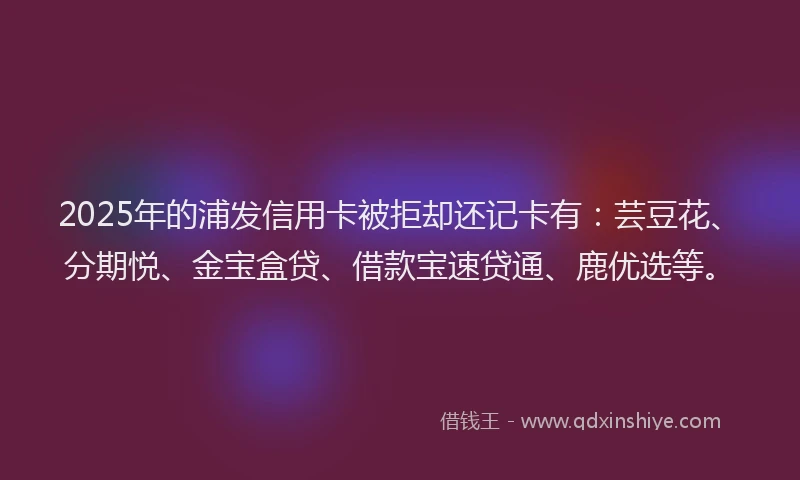 2025年的浦发信用卡被拒却还记卡有：芸豆花、分期悦、金宝盒贷、借款宝速贷通、鹿优选等。