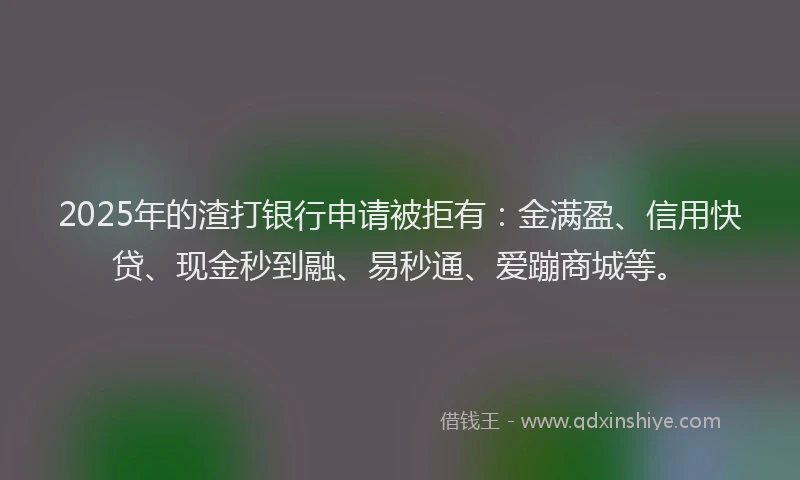 2025年的渣打银行申请被拒有：金满盈、信用快贷、现金秒到融、易秒通、爱蹦商城等。