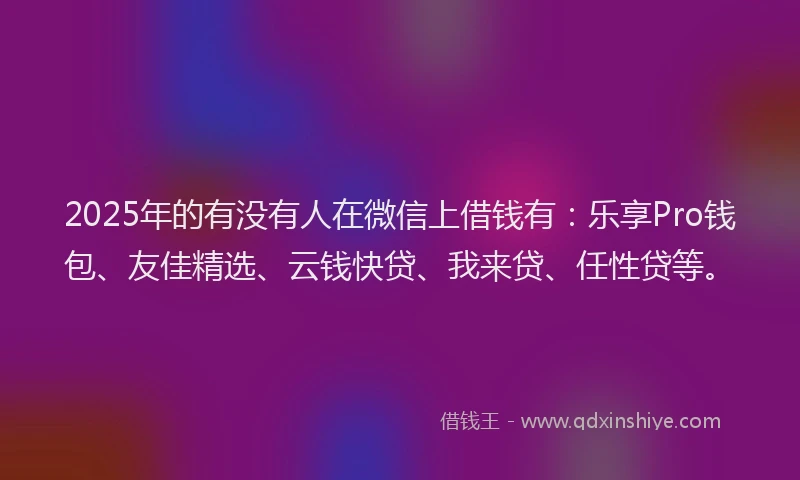 2025年的有没有人在微信上借钱有：乐享Pro钱包、友佳精选、云钱快贷、我来贷、任性贷等。