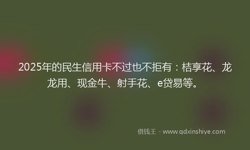 2025年的民生信用卡不过也不拒有：桔享花、龙龙用、现金牛、射手花、e贷易等。