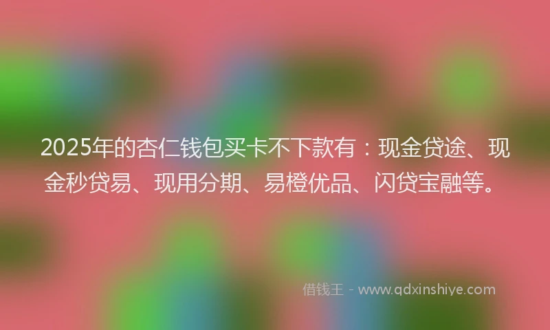 2025年的杏仁钱包买卡不下款有：现金贷途、现金秒贷易、现用分期、易橙优品、闪贷宝融等。