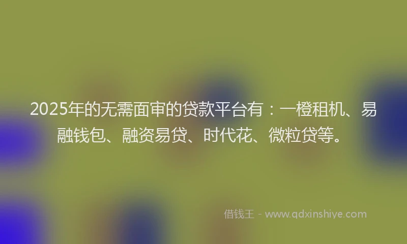 2025年的无需面审的贷款平台有：一橙租机、易融钱包、融资易贷、时代花、微粒贷等。