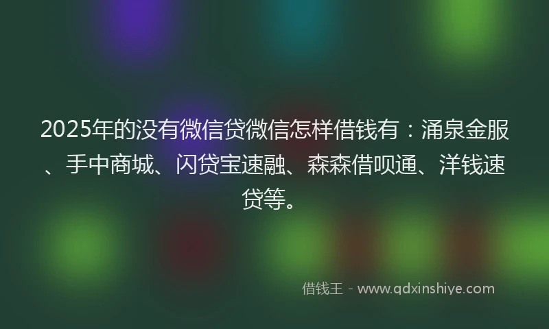 2025年的没有微信贷微信怎样借钱有：涌泉金服、手中商城、闪贷宝速融、森森借呗通、洋钱速贷等。