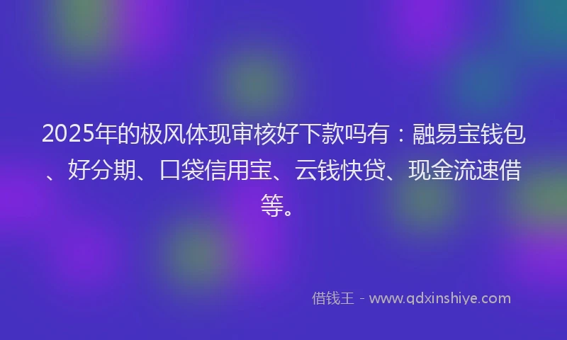 2025年的极风体现审核好下款吗有：融易宝钱包、好分期、口袋信用宝、云钱快贷、现金流速借等。