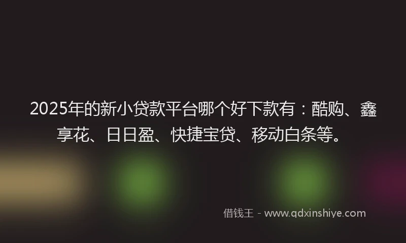 2025年的新小贷款平台哪个好下款有：酷购、鑫享花、日日盈、快捷宝贷、移动白条等。
