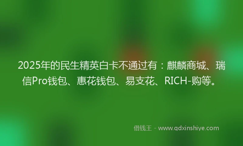 2025年的民生精英白卡不通过有：麒麟商城、瑞信Pro钱包、惠花钱包、易支花、RICH-购等。
