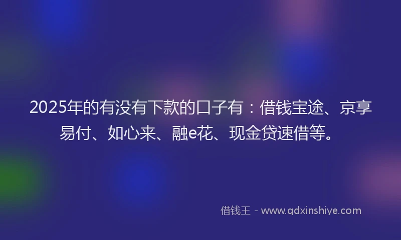 2025年的有没有下款的口子有：借钱宝途、京享易付、如心来、融e花、现金贷速借等。