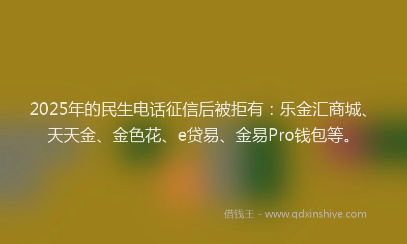 2025年的民生电话征信后被拒有：乐金汇商城、天天金、金色花、e贷易、金易Pro钱包等。