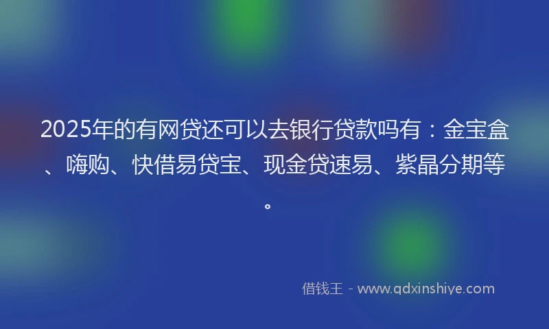 2025年的有网贷还可以去银行贷款吗有：金宝盒、嗨购、快借易贷宝、现金贷速易、紫晶分期等。