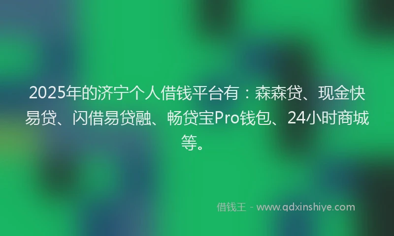 2025年的济宁个人借钱平台有：森森贷、现金快易贷、闪借易贷融、畅贷宝Pro钱包、24小时商城等。