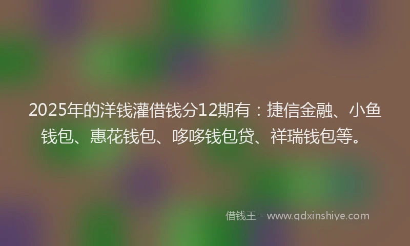 2025年的洋钱灌借钱分12期有：捷信金融、小鱼钱包、惠花钱包、哆哆钱包贷、祥瑞钱包等。