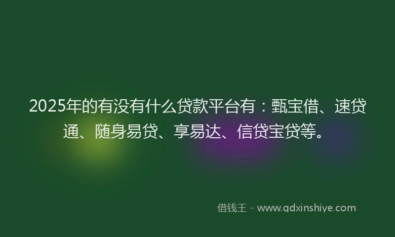 2025年的有没有什么贷款平台有：甄宝借、速贷通、随身易贷、享易达、信贷宝贷等。