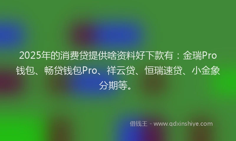 2025年的消费贷提供啥资料好下款有：金瑞Pro钱包、畅贷钱包Pro、祥云贷、恒瑞速贷、小金象分期等。
