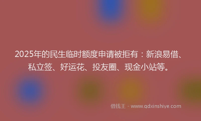 2025年的民生临时额度申请被拒有：新浪易借、私立签、好运花、投友圈、现金小站等。