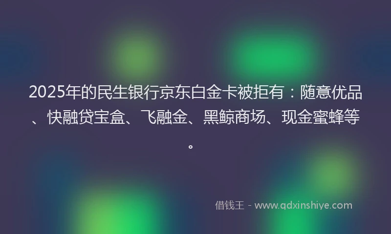 2025年的民生银行京东白金卡被拒有：随意优品、快融贷宝盒、飞融金、黑鲸商场、现金蜜蜂等。