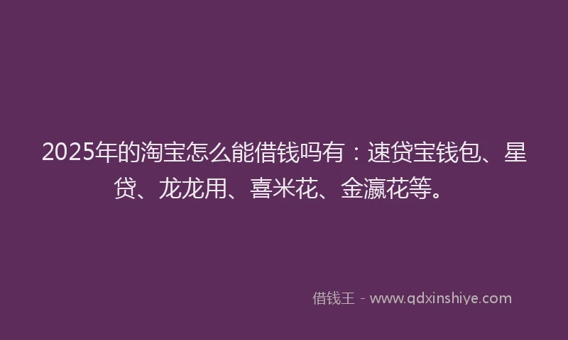 2025年的淘宝怎么能借钱吗有：速贷宝钱包、星贷、龙龙用、喜米花、金瀛花等。