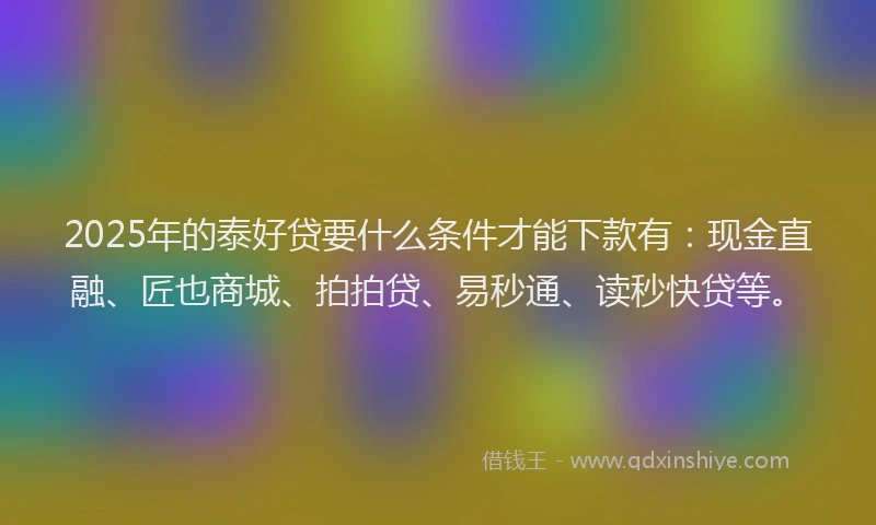 2025年的泰好贷要什么条件才能下款有：现金直融、匠也商城、拍拍贷、易秒通、读秒快贷等。