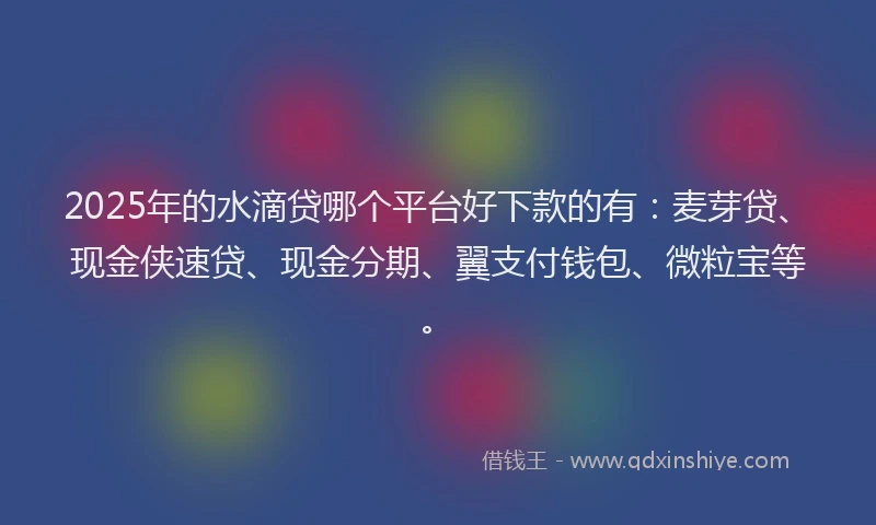 2025年的水滴贷哪个平台好下款的有：麦芽贷、现金侠速贷、现金分期、翼支付钱包、微粒宝等。