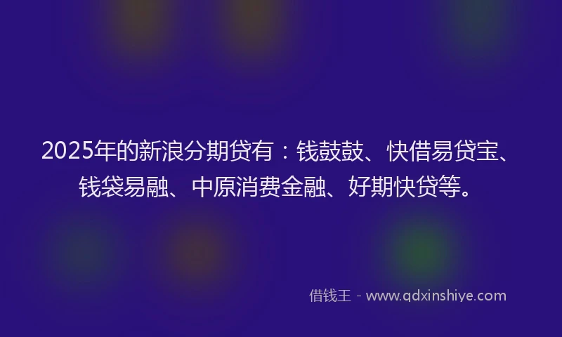 2025年的新浪分期贷有：钱鼓鼓、快借易贷宝、钱袋易融、中原消费金融、好期快贷等。