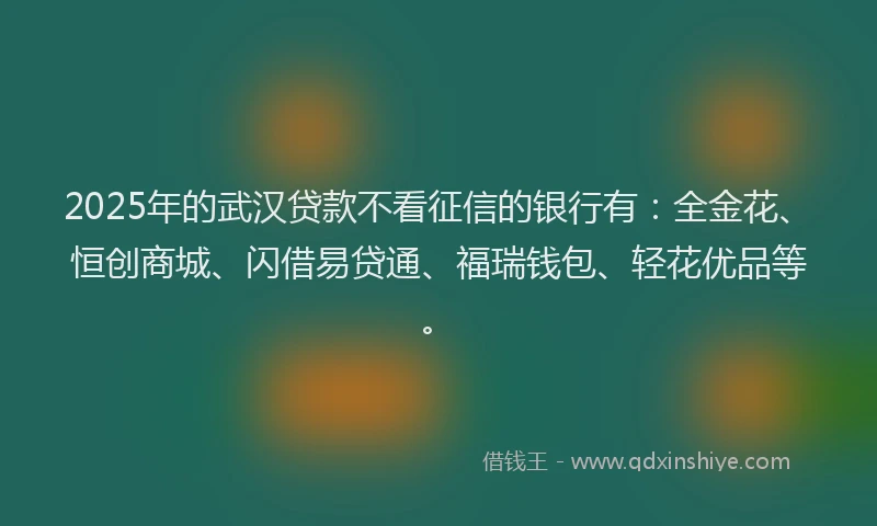 2025年的武汉贷款不看征信的银行有：全金花、恒创商城、闪借易贷通、福瑞钱包、轻花优品等。