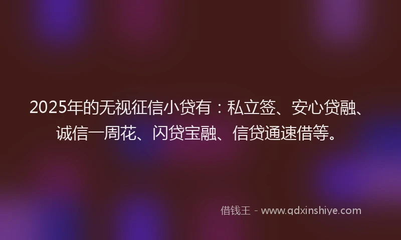2025年的无视征信小贷有：私立签、安心贷融、诚信一周花、闪贷宝融、信贷通速借等。