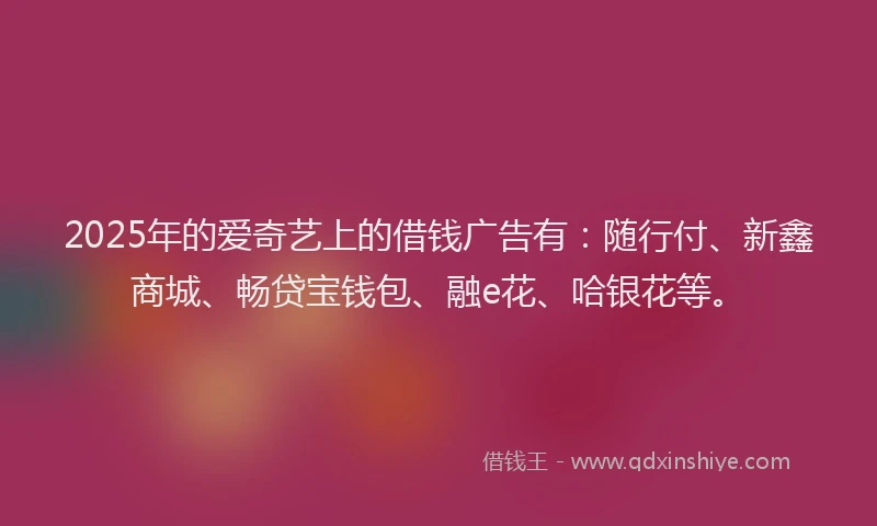 2025年的爱奇艺上的借钱广告有：随行付、新鑫商城、畅贷宝钱包、融e花、哈银花等。