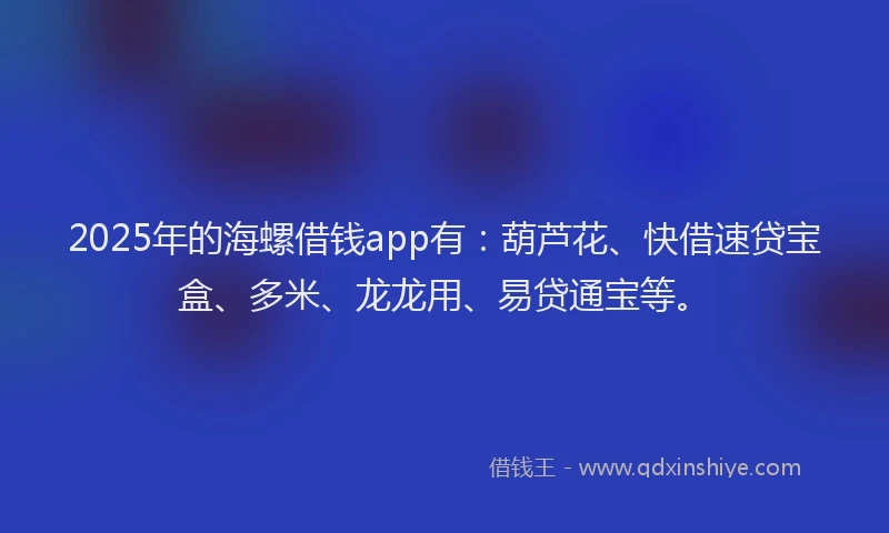 2025年的海螺借钱app有：葫芦花、快借速贷宝盒、多米、龙龙用、易贷通宝等。