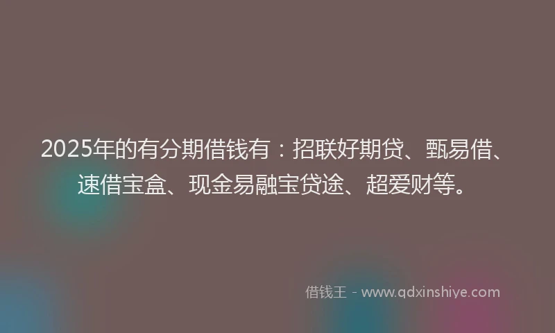 2025年的有分期借钱有：招联好期贷、甄易借、速借宝盒、现金易融宝贷途、超爱财等。