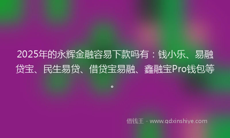 2025年的永辉金融容易下款吗有：钱小乐、易融贷宝、民生易贷、借贷宝易融、鑫融宝Pro钱包等。