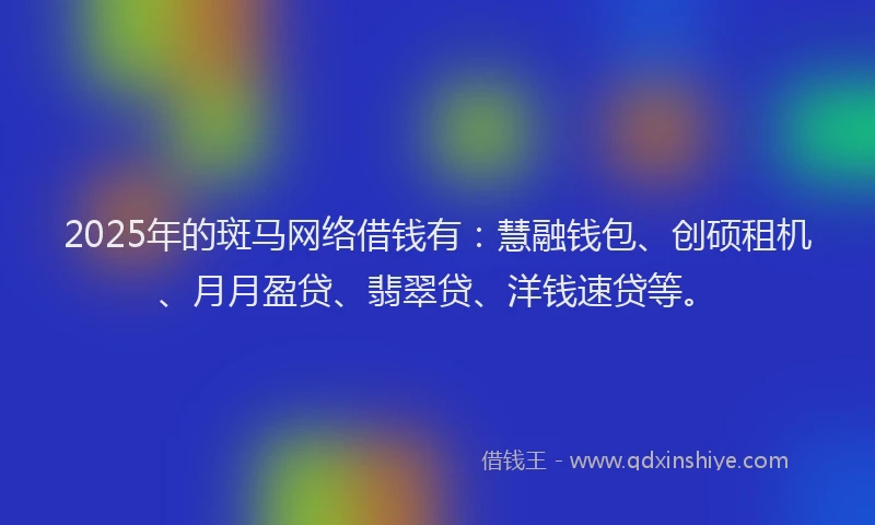 2025年的斑马网络借钱有：慧融钱包、创硕租机、月月盈贷、翡翠贷、洋钱速贷等。