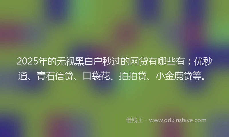 2025年的无视黑白户秒过的网贷有哪些有：优秒通、青石信贷、口袋花、拍拍贷、小金鹿贷等。