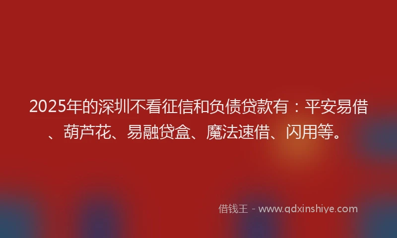 2025年的深圳不看征信和负债贷款有:平安易借、葫芦花、易融贷盒、魔法速借、闪用等。