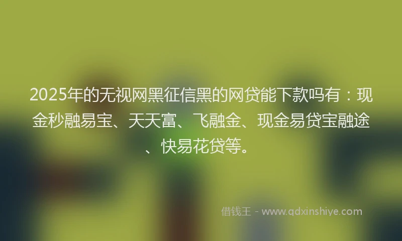 2025年的无视网黑征信黑的网贷能下款吗有：现金秒融易宝、天天富、飞融金、现金易贷宝融途、快易花贷等。