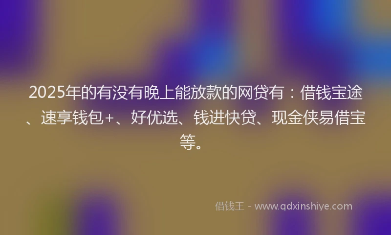 2025年的有没有晚上能放款的网贷有：借钱宝途、速享钱包+、好优选、钱进快贷、现金侠易借宝等。