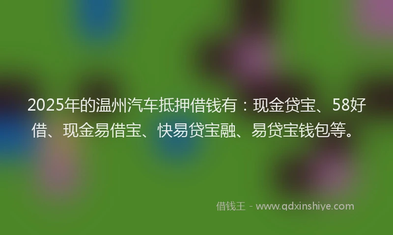 2025年的温州汽车抵押借钱有：现金贷宝、58好借、现金易借宝、快易贷宝融、易贷宝钱包等。