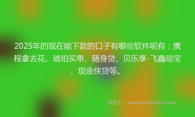 2025年的现在能下款的口子有哪些软件呢有：携程拿去花、琥珀买单、随身贷、贝乐享-飞鑫琼宝、现金侠贷等。