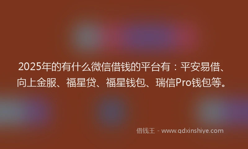 2025年的有什么微信借钱的平台有：平安易借、向上金服、福星贷、福星钱包、瑞信Pro钱包等。