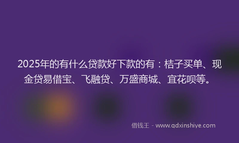 2025年的有什么贷款好下款的有：桔子买单、现金贷易借宝、飞融贷、万盛商城、宜花呗等。