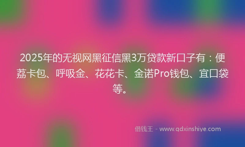 2025年的无视网黑征信黑3万贷款新口子有：便荔卡包、呼吸金、花花卡、金诺Pro钱包、宜口袋等。