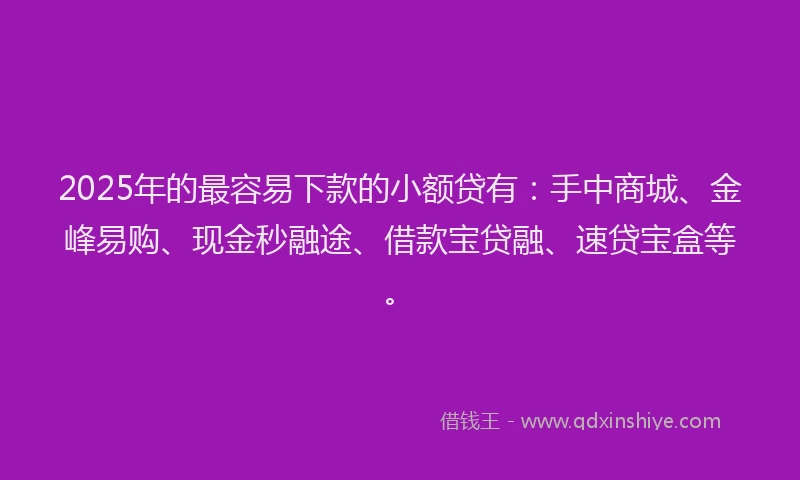 2025年的最容易下款的小额贷有：手中商城、金峰易购、现金秒融途、借款宝贷融、速贷宝盒等。