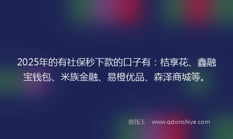 2025年的有社保秒下款的口子有：桔享花、鑫融宝钱包、米族金融、易橙优品、森泽商城等。