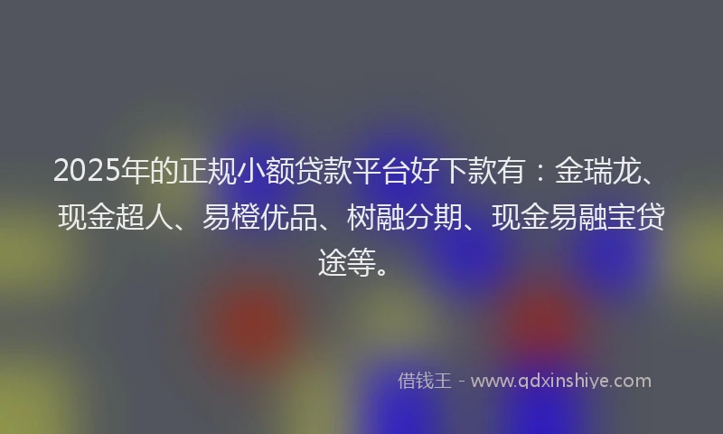 2025年的正规小额贷款平台好下款有：金瑞龙、现金超人、易橙优品、树融分期、现金易融宝贷途等。