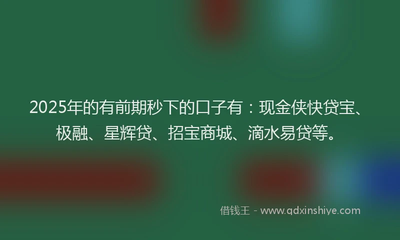 2025年的有前期秒下的口子有：现金侠快贷宝、极融、星辉贷、招宝商城、滴水易贷等。
