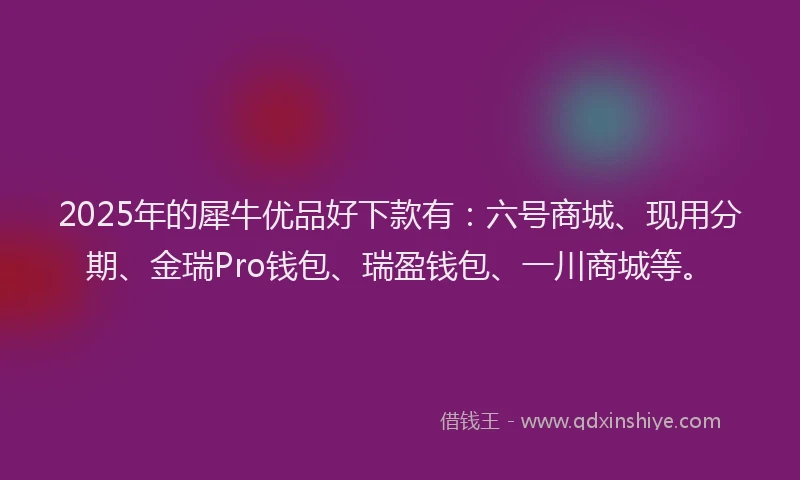 2025年的犀牛优品好下款有：六号商城、现用分期、金瑞Pro钱包、瑞盈钱包、一川商城等。