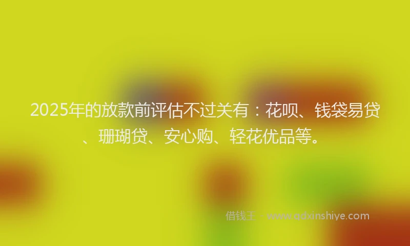 2025年的放款前评估不过关有：花呗、钱袋易贷、珊瑚贷、安心购、轻花优品等。