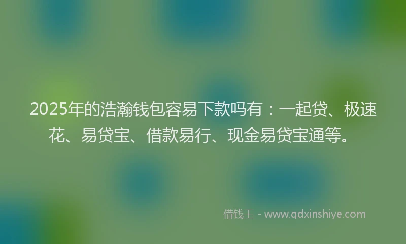 2025年的浩瀚钱包容易下款吗有：一起贷、极速花、易贷宝、借款易行、现金易贷宝通等。