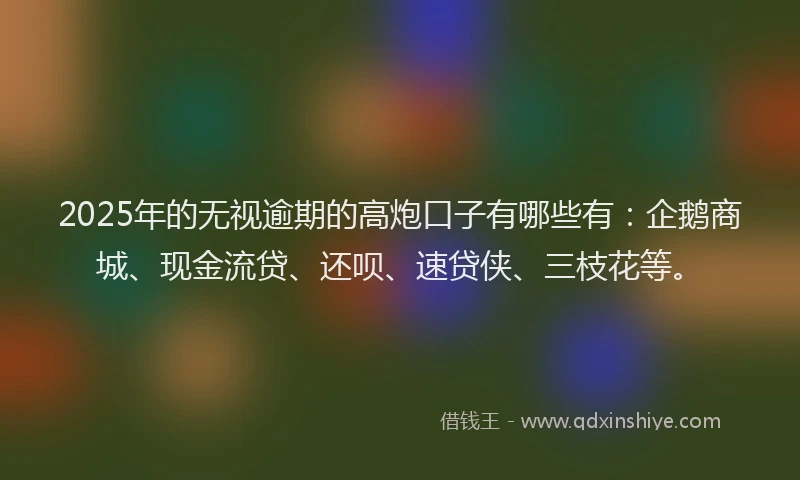 2025年的无视逾期的高炮口子有哪些有：企鹅商城、现金流贷、还呗、速贷侠、三枝花等。