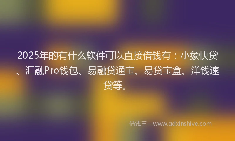 2025年的有什么软件可以直接借钱有：小象快贷、汇融Pro钱包、易融贷通宝、易贷宝盒、洋钱速贷等。